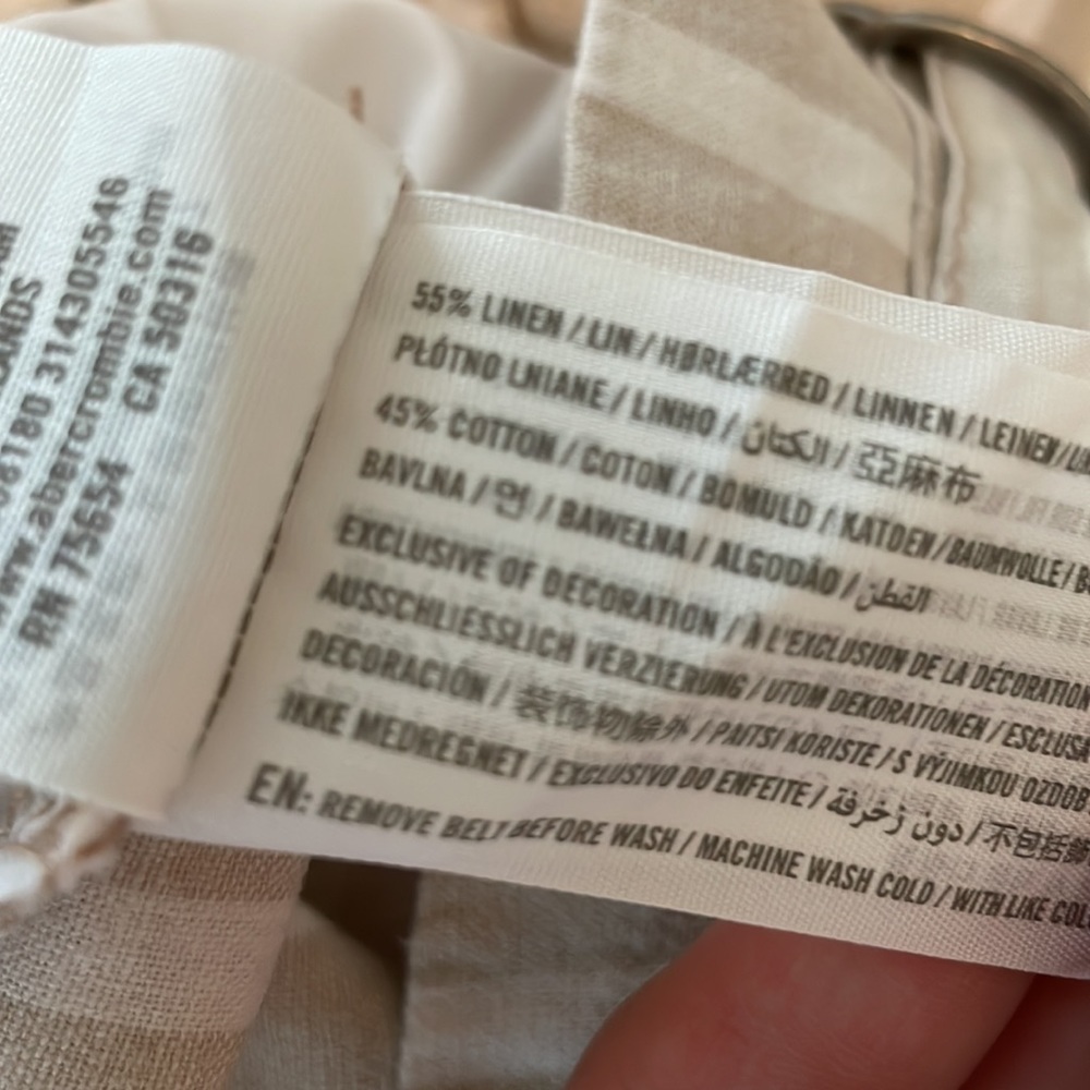 Abercrombie and Fitch High Waisted Linen striped neutral trouser pants - Picture 9 of 9